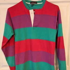 Vintage 80s Striped Shirt Cross Creek Red Purple Cotton S
